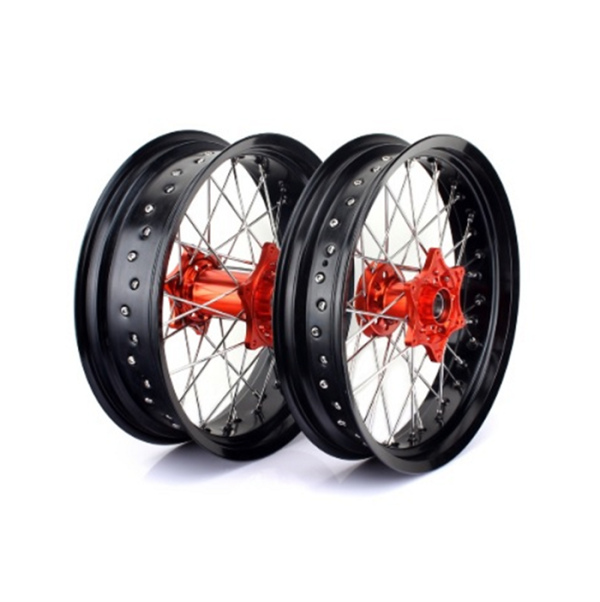 Set roti Supermoto KTM/Husqvarna 17"x3.50 ax 22mm/17"x5.00 ax 20mm orange hub Enduro Expert SRS1717OREE