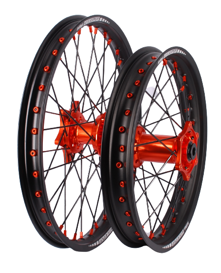 Set roti enduro KTM/Husqvarna 21"x1.60 ax 22mm / 18"x2.15 ax 20mm orange hub Enduro Expert SRE2118OREE