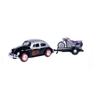 Motor Max [1:24] - Volkswagen Beetle and motorcycle, Black/Silver