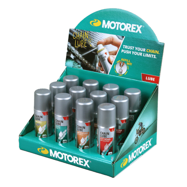 MOTOREX - Kit display 12 x Spray lant MINI 56ml - Reincarcabil [CHAIN LUBE]