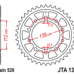 JT - Foaie (spate) Aluminiu JTA1303, 43 dinti - CBR600/900-'00/R6-'02/R1'15