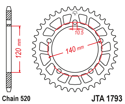 JT - Foaie (spate) Aluminiu JTA1793, 47 dinti - GSXR600/750/1000 '01-