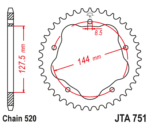 JT - Foaie (spate) Aluminiu JTA751, 42 dinti - Ducati - cu Adaptor 110-002 Lant 520