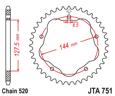 JT - Foaie (spate) Aluminiu JTA751, 42 dinti - Ducati - cu Adaptor 110-002 Lant 520