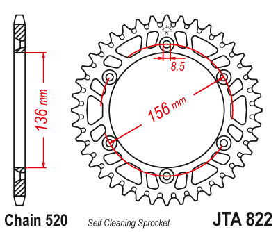 JT - Foaie (spate) Aluminiu JTA822, 53 dinti - Husqvarna'90-