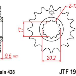 JT - Pinion (fata) JTF1907, 14 dinti - KTM SX85'04-/ SX105/XC105'07-