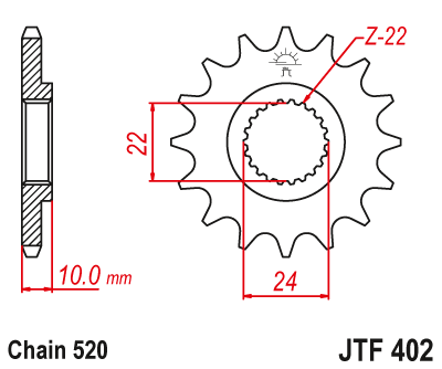 JT - Pinion (fata) JTF402, 15 dinti - F650/Pegaso Sonderzähnezahl