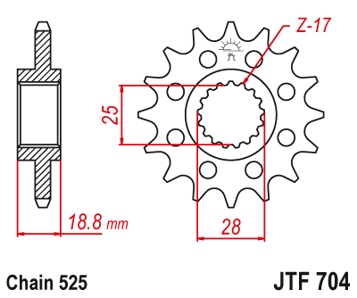 JT - Pinion (fata) JTF704, 16 dinti - Apr1000RSV/SL/RST'01-/F800GS