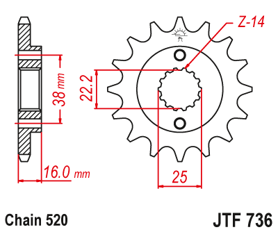 JT - Pinion (fata) JTF736, 14 dinti - Ducati 748Biposto/E/RS/SP/750