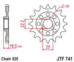 JT - Pinion (fata) JTF741, 14 dinti - Ducati 848/1098/1198/1200
