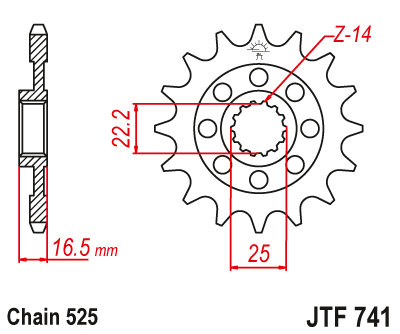 JT - Pinion (fata) JTF741, 14 dinti - Ducati 848/1098/1198/1200