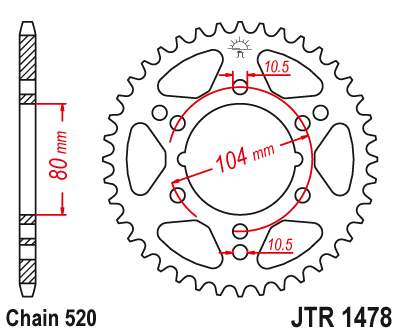 JT - Foaie (spate) JTR1478, 40 dinti - ZX-6R/ZX-6RR/ZX-636 '03-'04