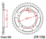 JT - Foaie (spate) JTR1792, 43 dinti - GSXR600'06/750'04-05/Bonnev.