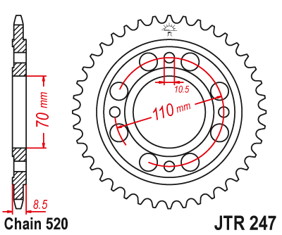 JT - Foaie (spate) JTR247, 36 dinti - CB400NB/C, CM400T 4-Loch 520